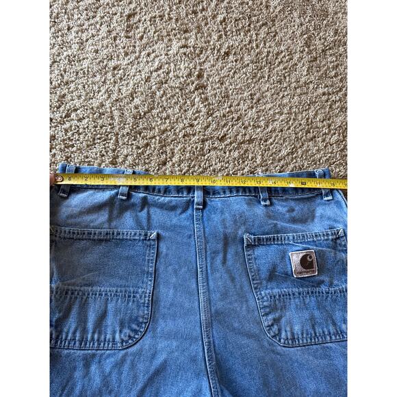 Vintage Carhartt 36” Baggy Denim Blue Jean Carpenter Work Shorts - Picture 6 of 8